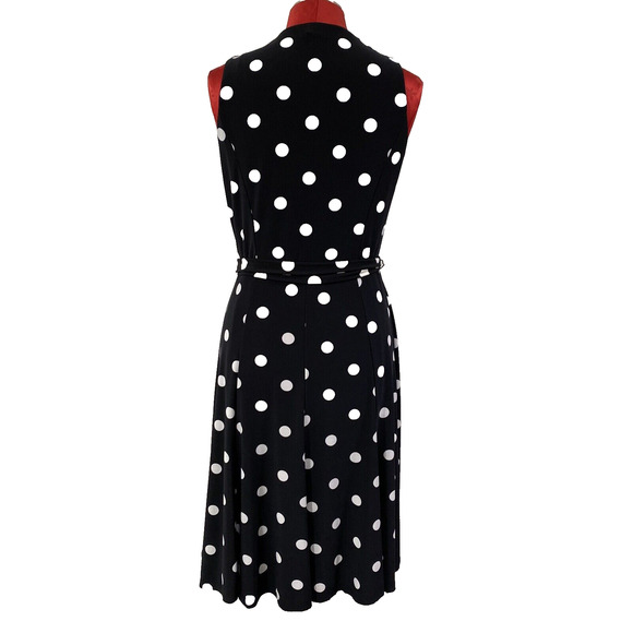 Lauren Ralph Lauren Black White Polka Dot Cocktail Dress Sleeveless 10 Waist Tie - Picture 4 of 10